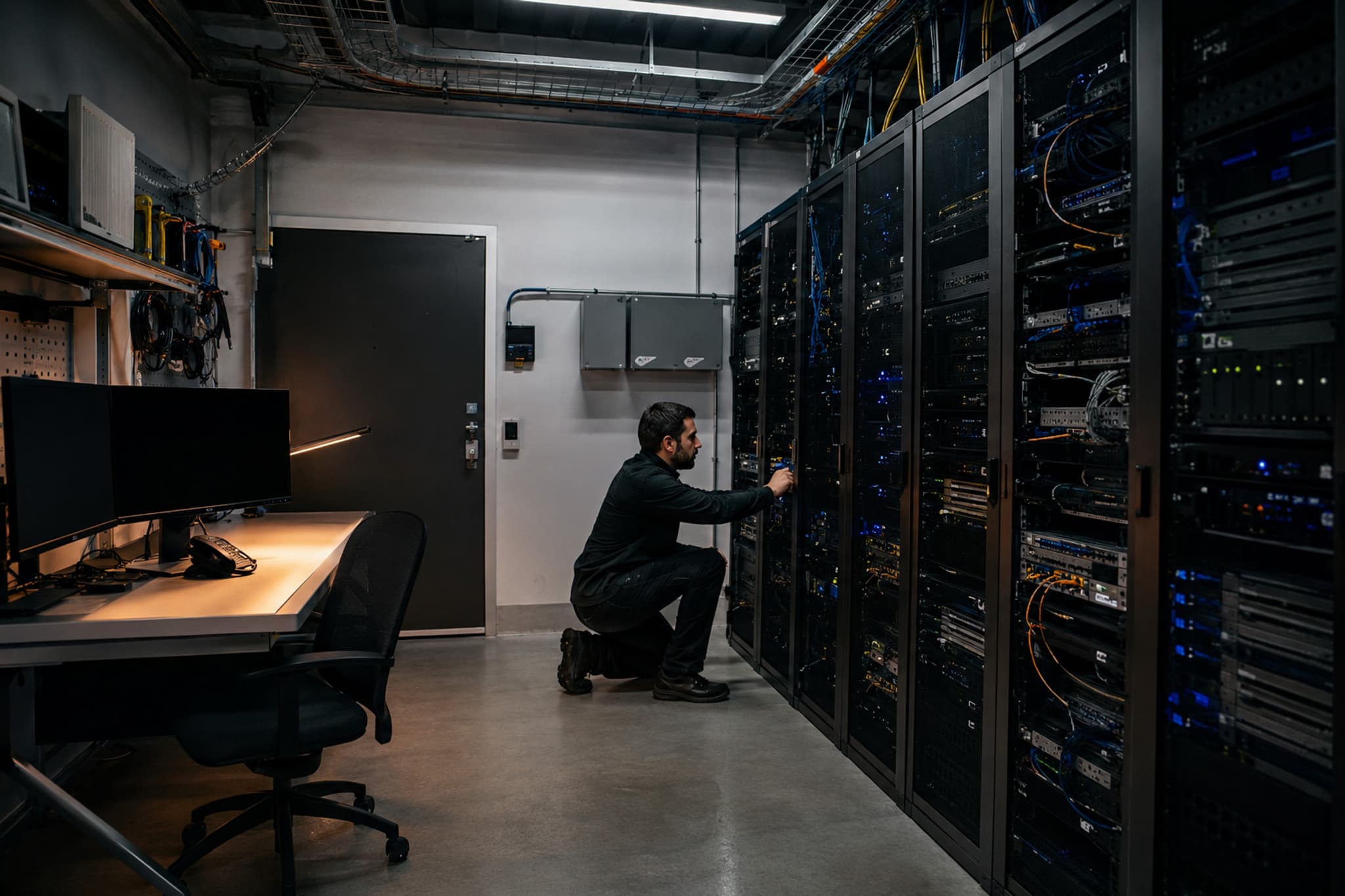 Technical team working inside a controlled mission-critical operating environment.