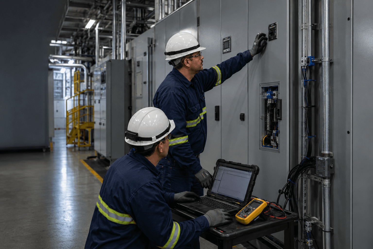 Engineer and field specialist validating a control point against the working site environment.